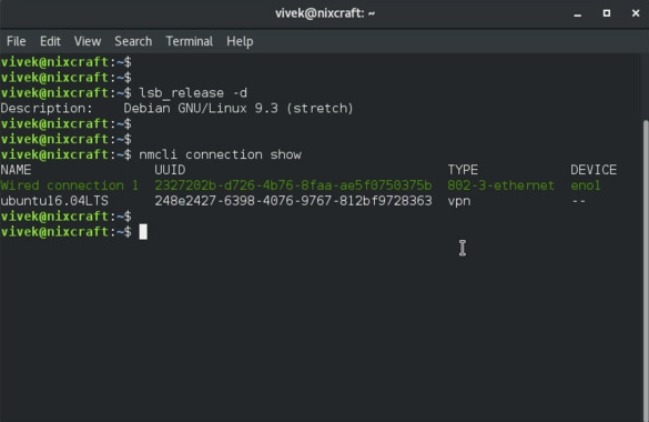 View the connections with nmcli