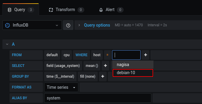 Requête InfluxDB dans Grafana