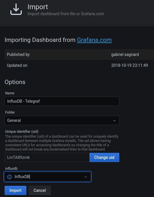 Sélection d'InfluxDB comme source de données dans Grafana